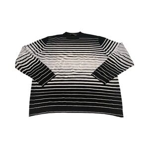 Mens L Wool Blend CrewNeck Made In Italy Black Gray Striped Gradient Sweater